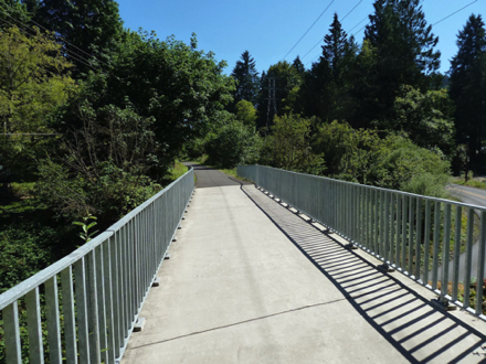 ...and attractive metal bridges crossing busy roads – since the trail is a former rail bed it has a gentle continuous grade ...and attractive metal bridges crossing busy roads – since the trail is a former rail bed it has a gentle continuous grade